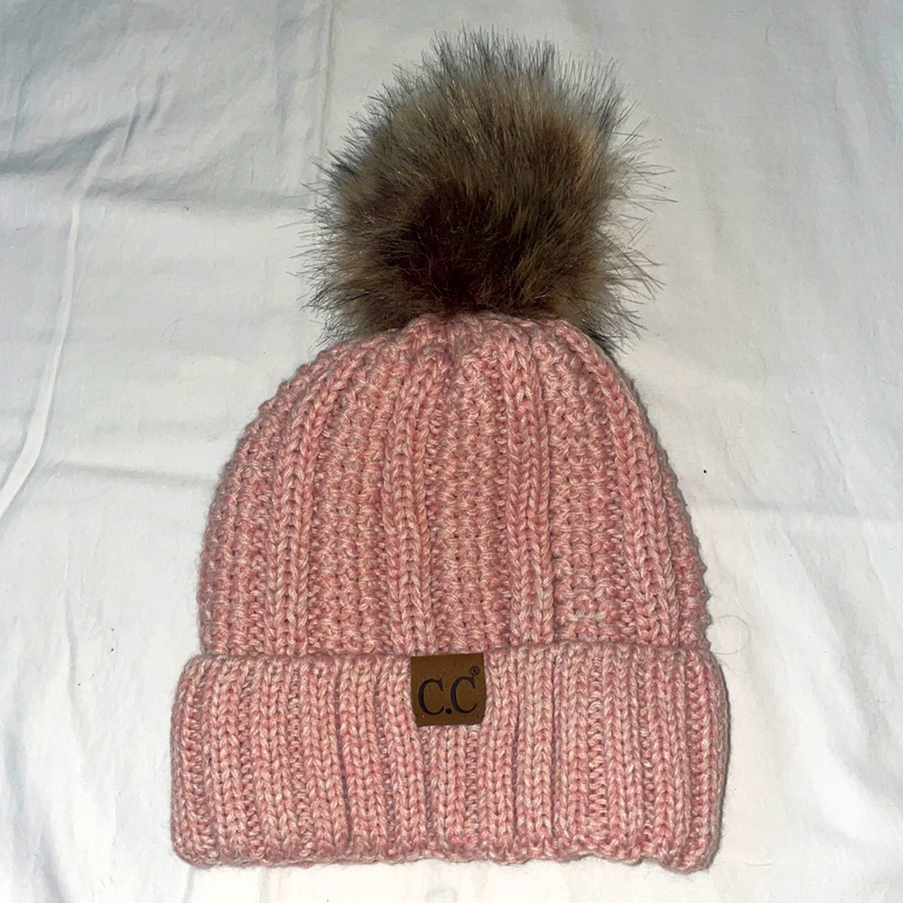 CC Brand Light Pink Pom Pom Beanie